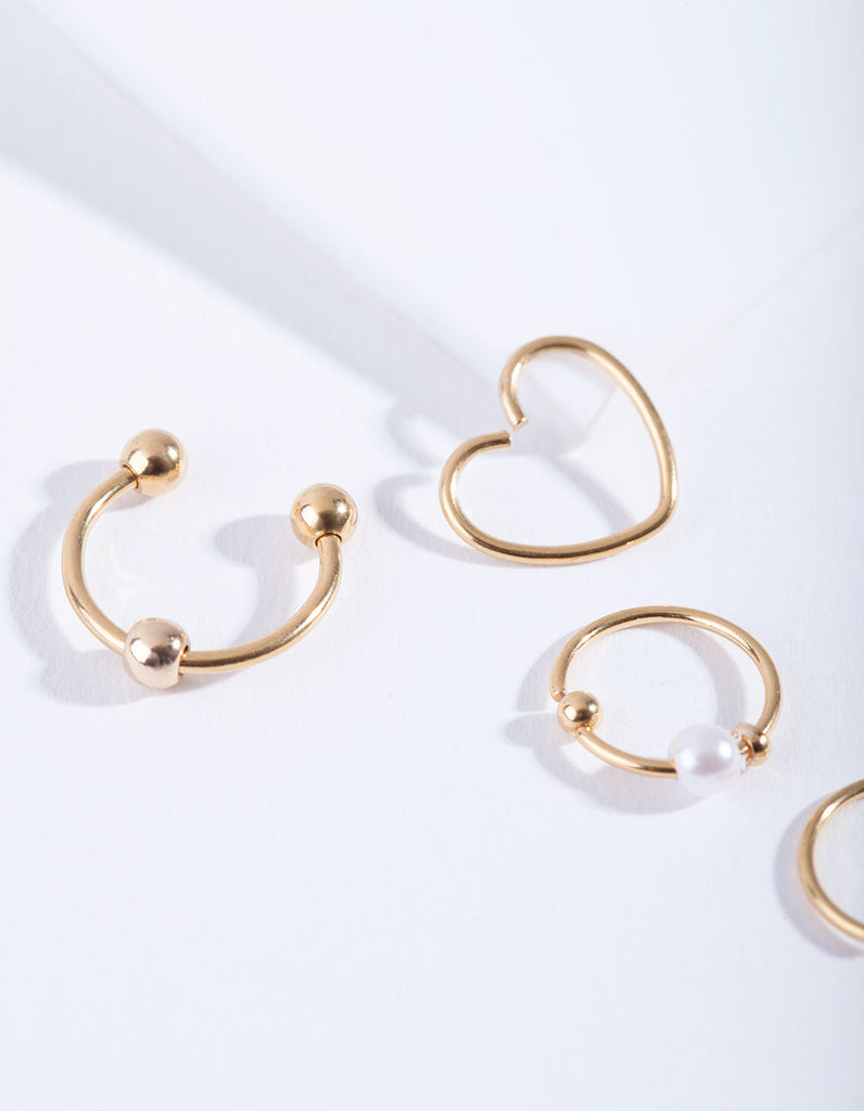 Gold Heart Ring Earring 4-Pack