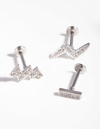 Silver Surgical Steel Lightning Bolt Flat Back Earring Pack - link has visual effect only