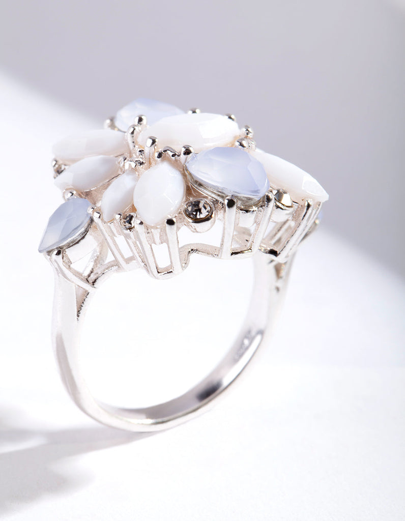 Silver White Stone Flower Ring