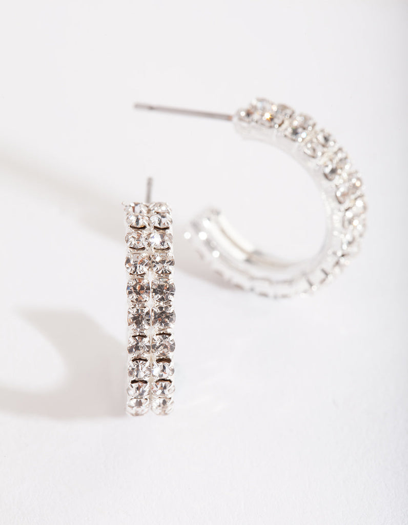 Silver Mini Diamante Hoop Earrings