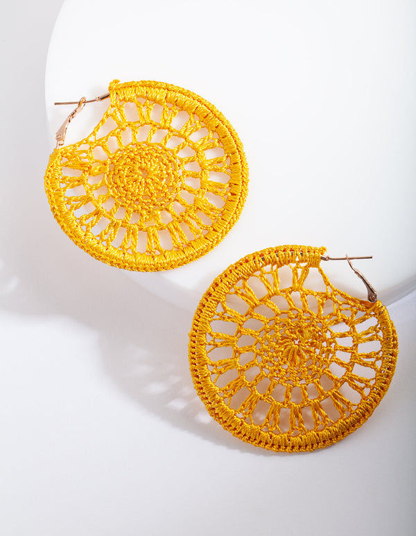 Yellow Crochet Hoop Earrings