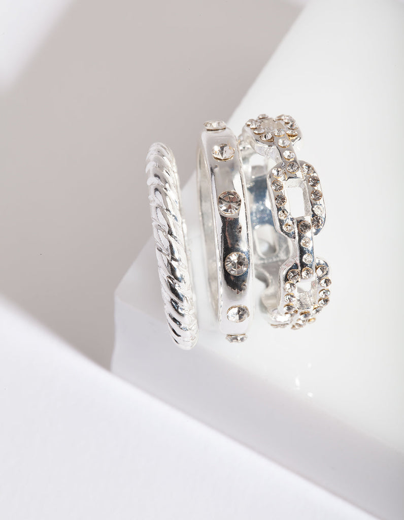 Silver Diamante Chain Ring Stack