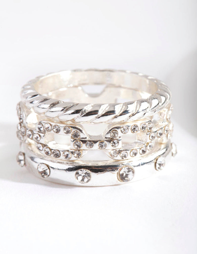 Silver Diamante Chain Ring Stack