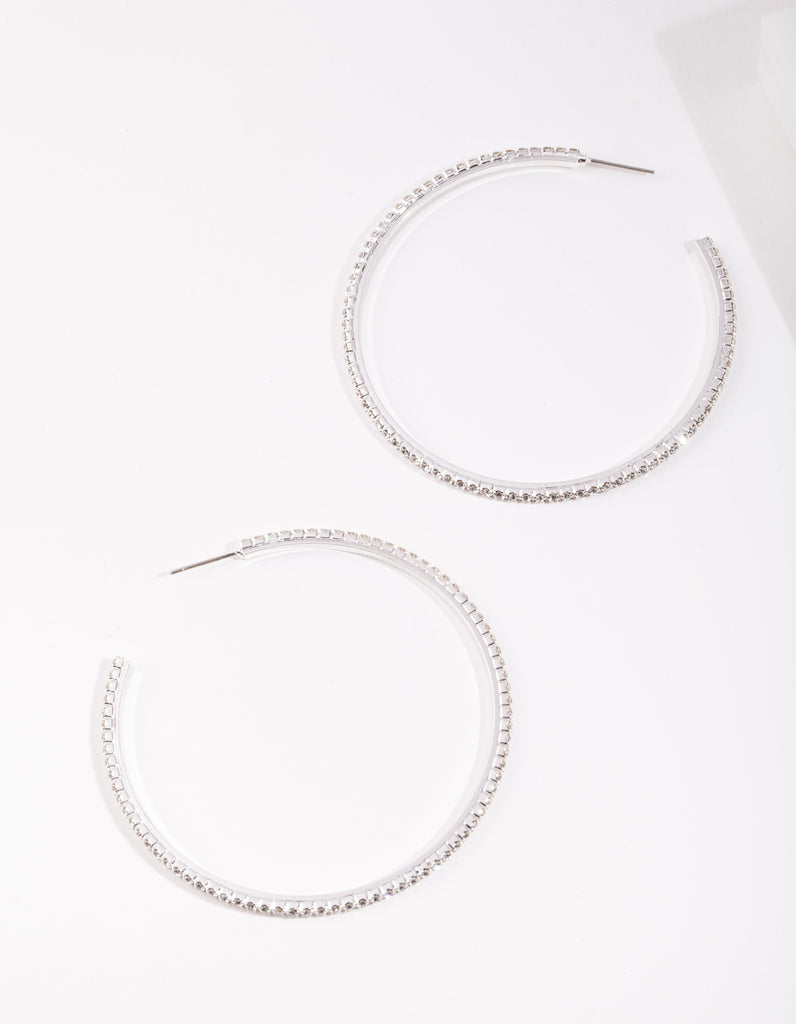 Silver Oversized Diamante Hoop Earrings