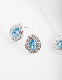 Blue Diamond Simulant Teardrop Earrings & Necklace Set - link has visual effect only