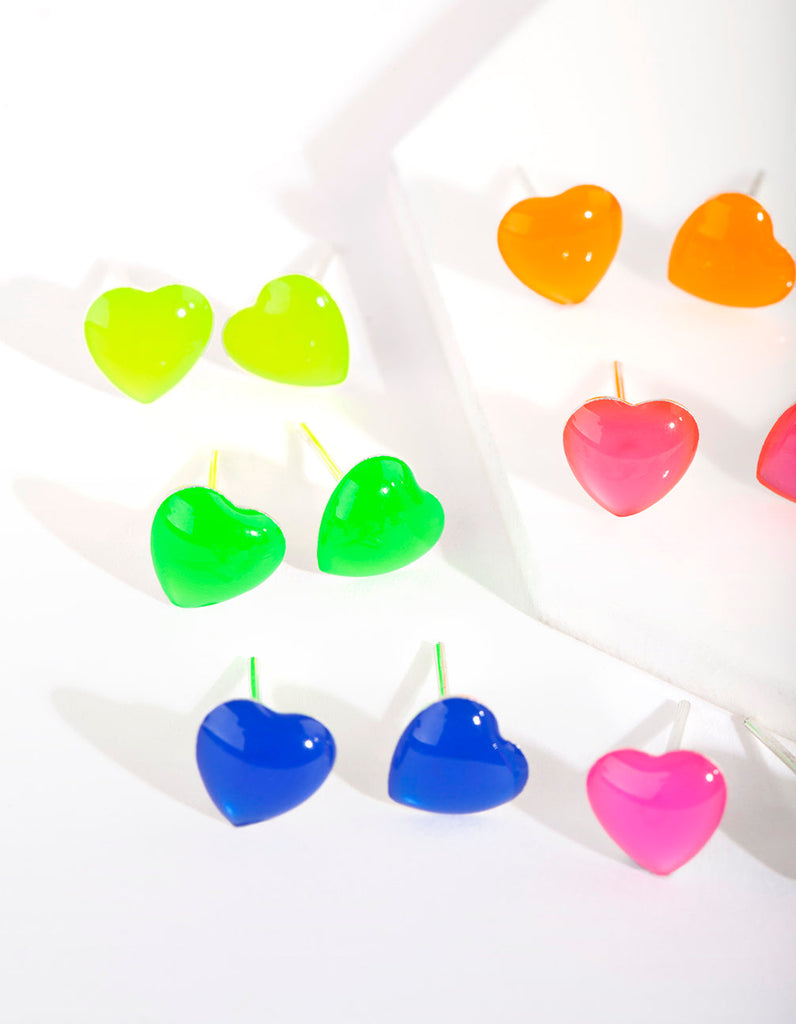 Kids Silver Rainbow Heart Stud Earring 6-Pack