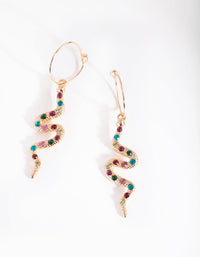 Gold Multi Diamante Snake Drop Earrings - link has visual effect only