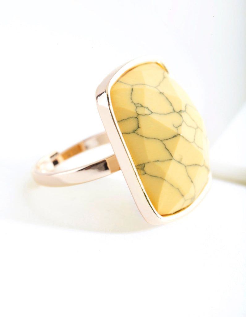 Gold Square Yellow Marble Stone Ring