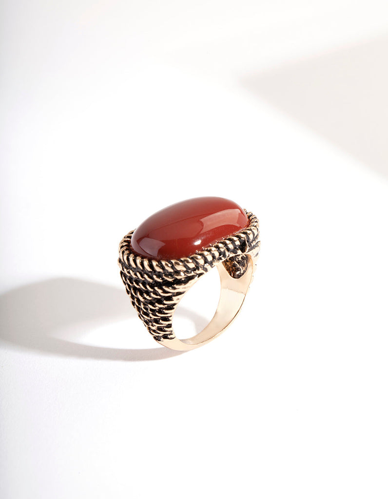 Antique Gold Swirl Brown Stone Ring