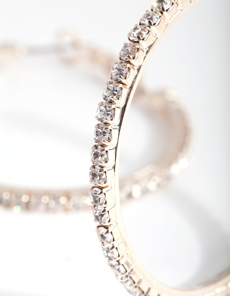 Mixed Size Rose Gold Diamante Hoop Pack