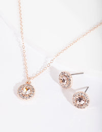 Rose Gold Diamond Simulant Circle Necklace & Earrings Set - link has visual effect only