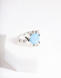 Silver Vanilla Synthetic Opal Moon Diamante Ring - link has visual effect only