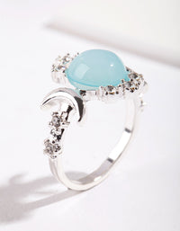 Silver Vanilla Synthetic Opal Moon Diamante Ring - link has visual effect only