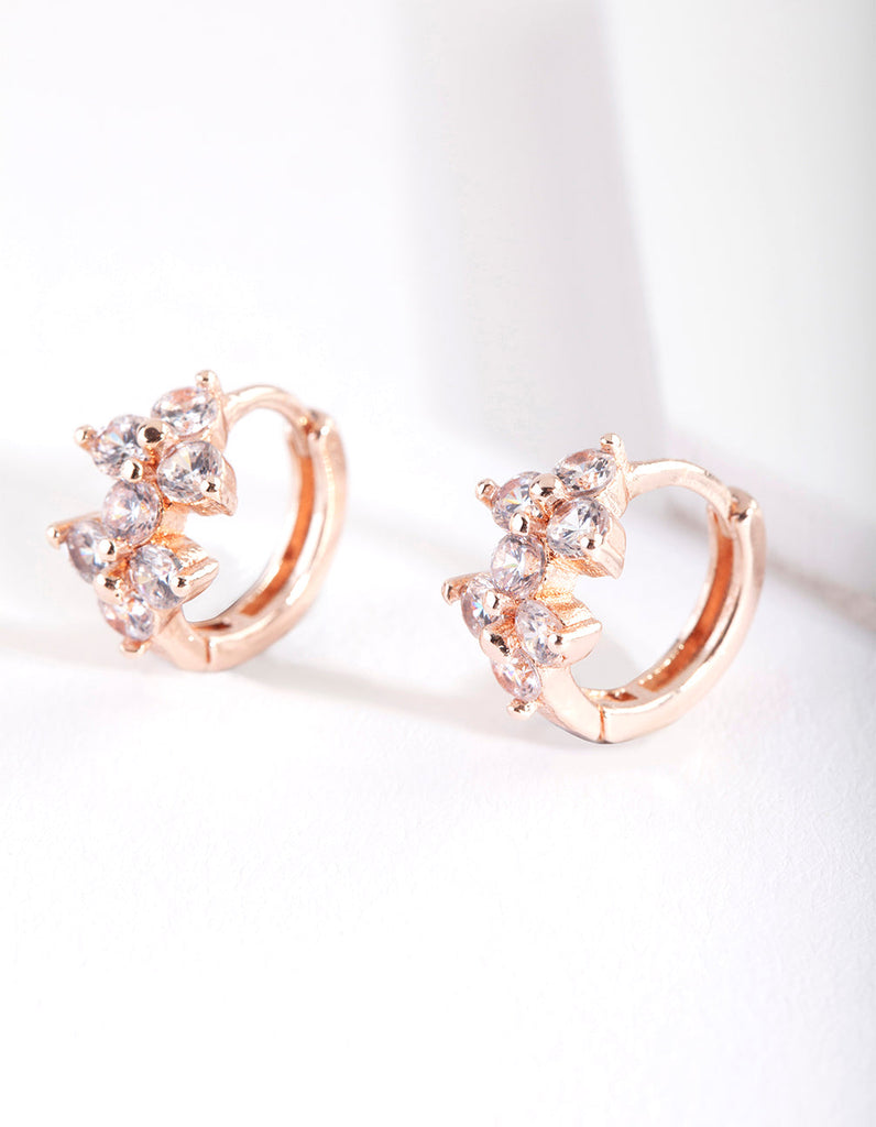 Rose Gold Double Flower Huggie Earrings