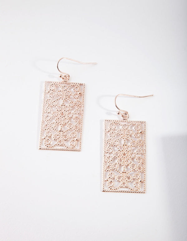 Rose Gold Rectangle Drop Earrings