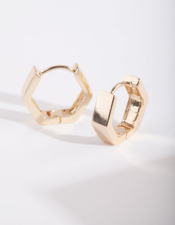 Gold Hexagon Huggie Earrings