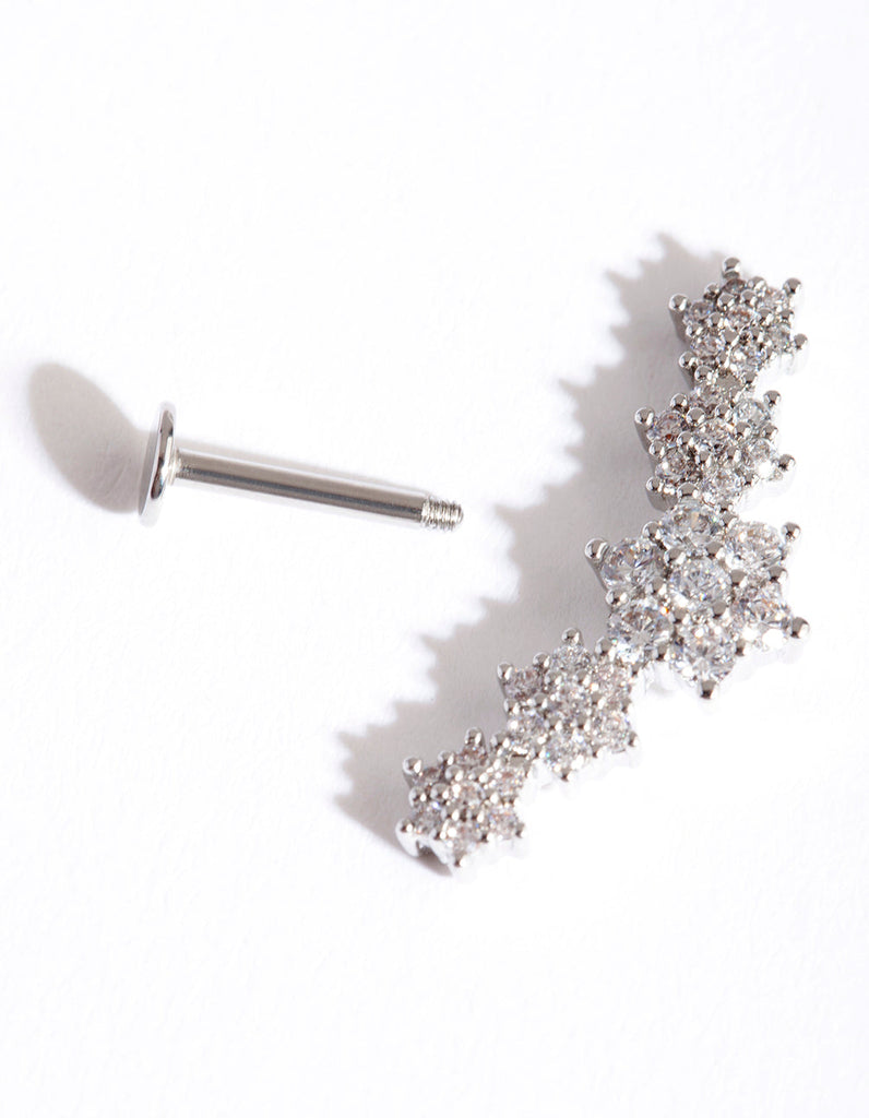 Silver Surgical Steel Cubic Zirconia Graduating Flower Flat Back Earrings