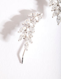 Silver Cubic Zirconia Elegant Leaf Drop Earrings - link has visual effect only