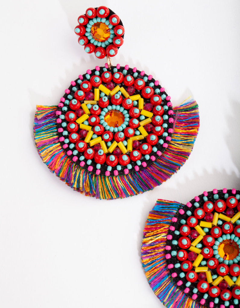 Fabric Bright Disc Tassel Earrings