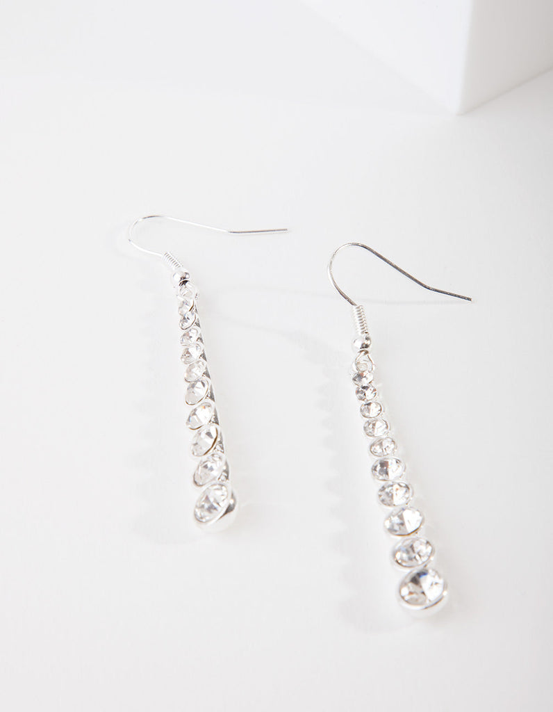 Silver Gradual Diamante Drop Earrings