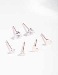 Rose Gold Plated Sterling Silver Cubic Zirconia Heart Stud Earring Pack - link has visual effect only