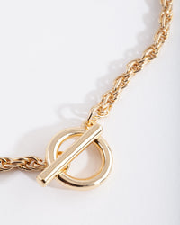 Gold Plated Rope Necklace with Front Clasp - link has visual effect only