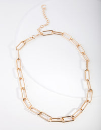 Gold Rectangle Chain Link Necklace - link has visual effect only