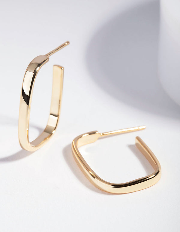 Gold Plated Sterling Silver Square Open Hoop Earrings