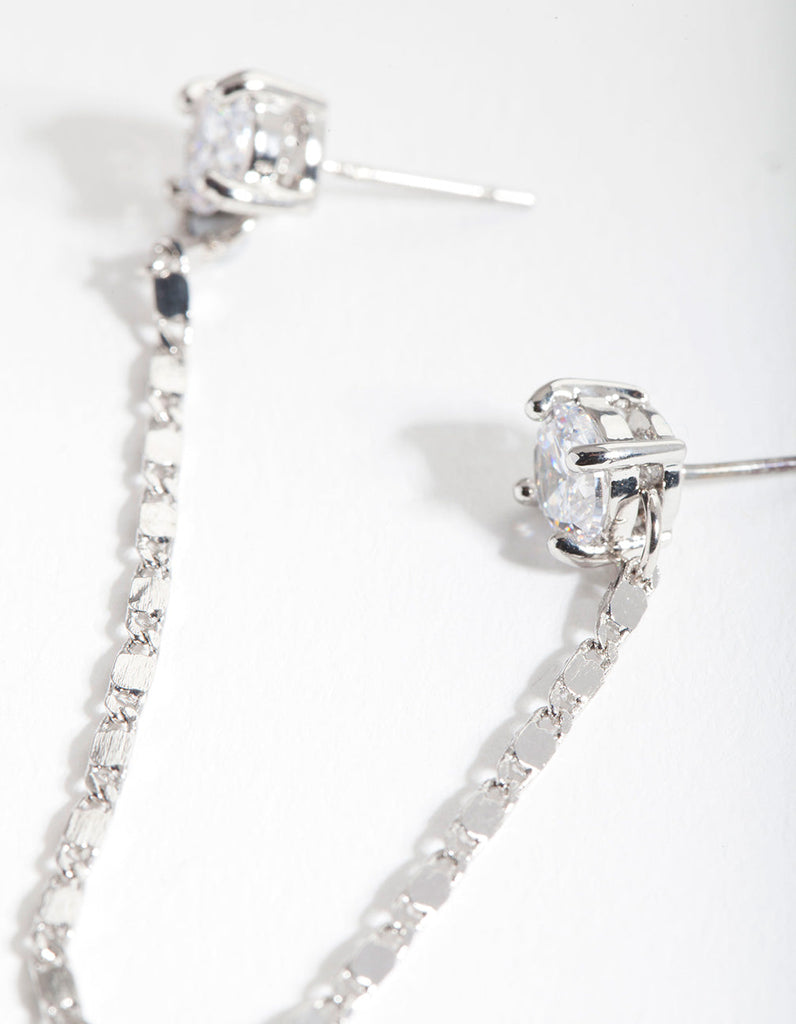 Rhodium Fancy Chain Double Stud Earrings