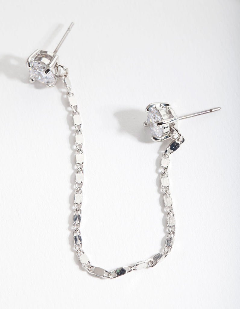Rhodium Fancy Chain Double Stud Earrings