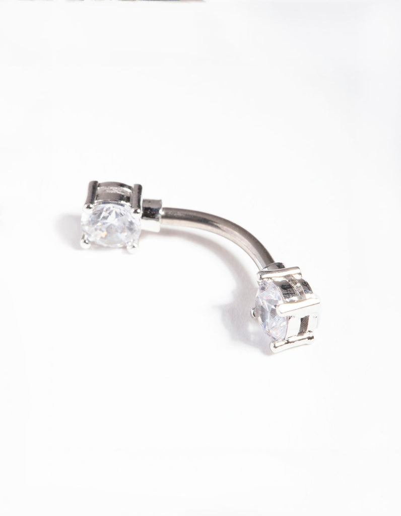 Titanium Double Cubic Zirconia Belly Bar