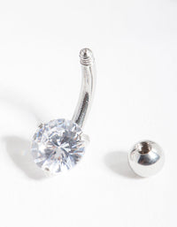 Surgical Steel Rhodium Cubic Zirconia Belly Bar - link has visual effect only