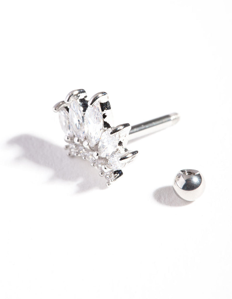 Silver Surgical Steel Cubic Zirconia Floral Barbell