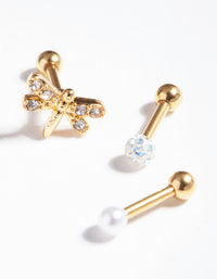 Gold Plated Surgical Steel Diamante Dragonfly Barbell Pack - link has visual effect only
