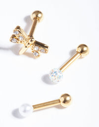 Gold Plated Surgical Steel Diamante Dragonfly Barbell Pack - link has visual effect only