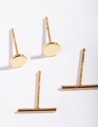 Gold Plated Sterling Silver Disc & Line Stud Earring Pack - link has visual effect only