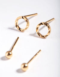 Gold Plated Sterling Silver Textured Circle Stud Earring Pack - link has visual effect only