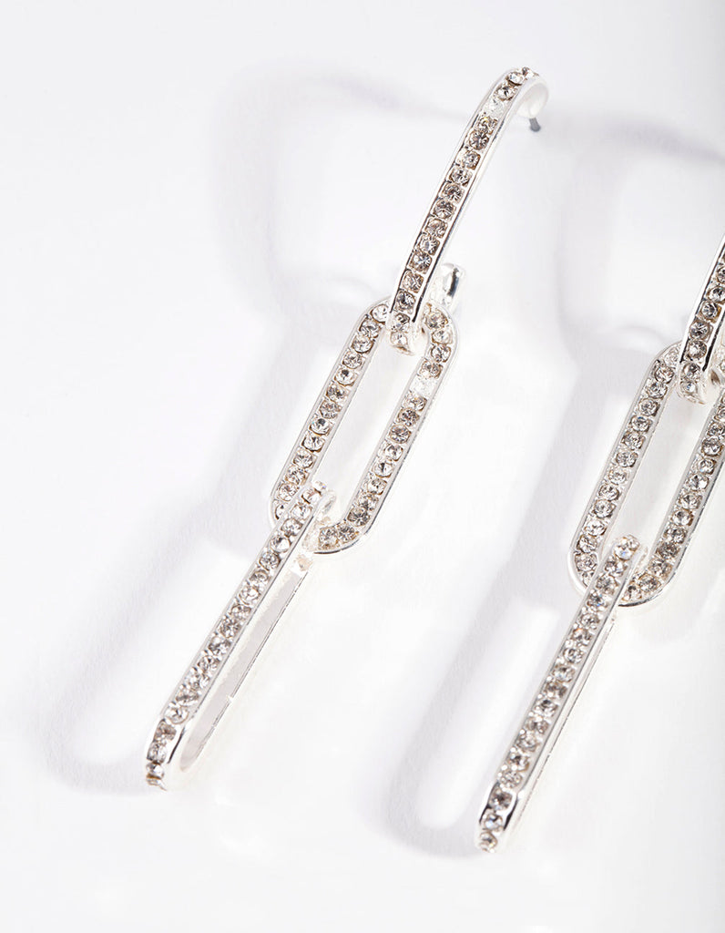 Silver Diamante Chain Link Drop Earrings