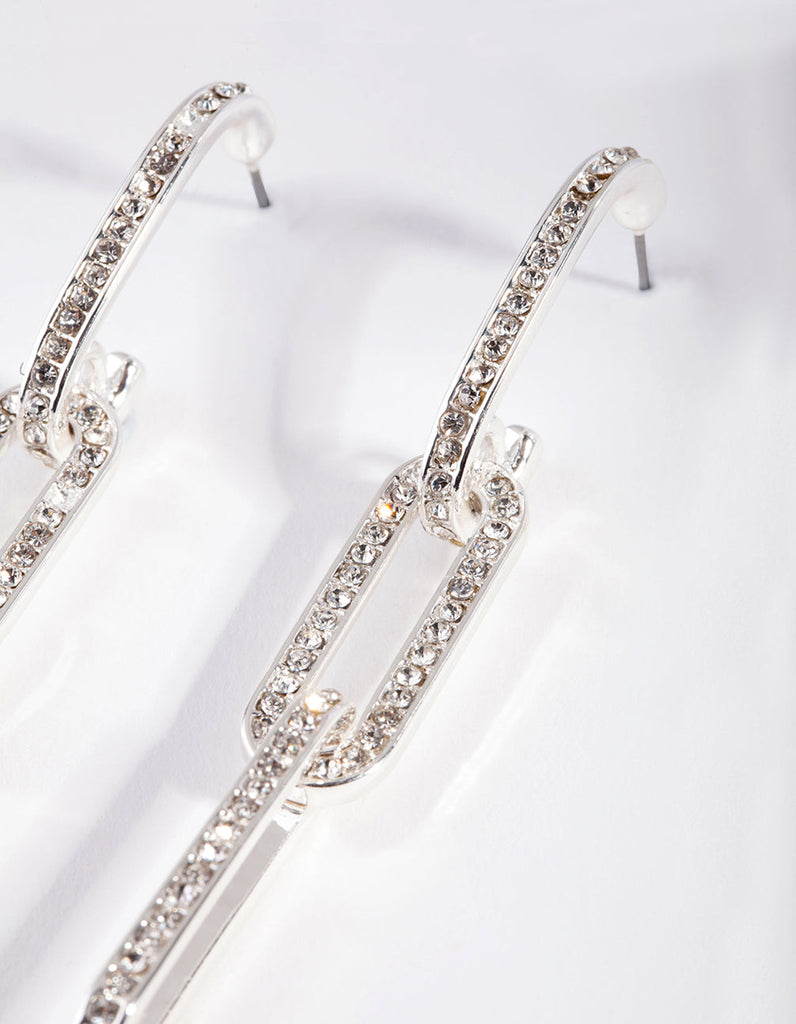 Silver Diamante Chain Link Drop Earrings