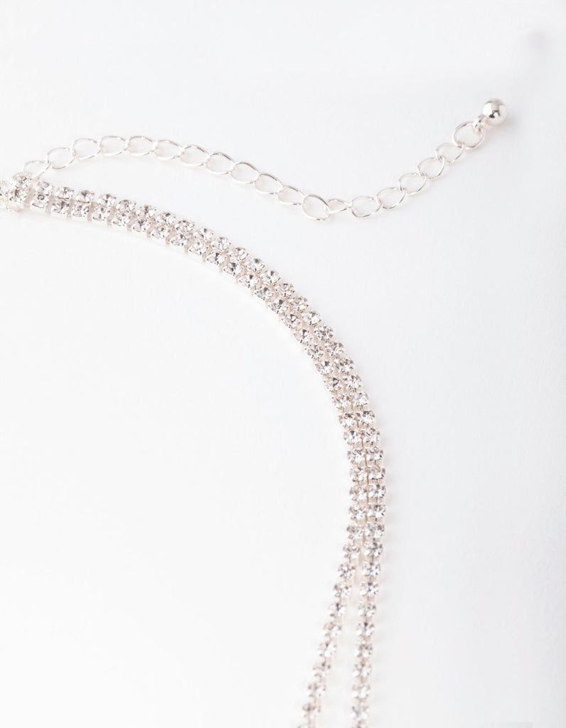 Silver Diamante Double Row Point Necklace