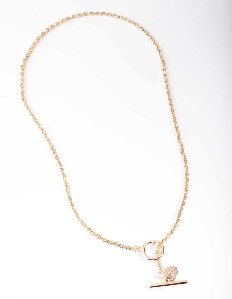 Gold Round Chain T-Bar Necklace