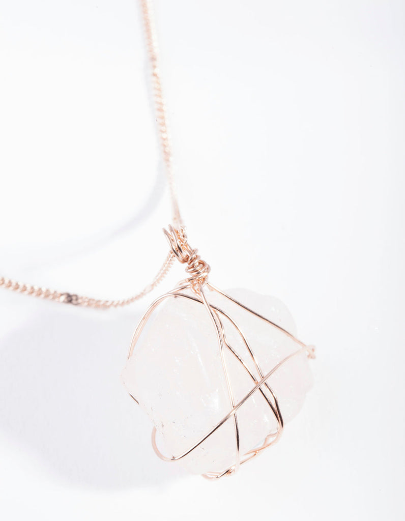 Rose Gold Wire Wrapped Rose Quartz Necklace