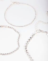 Silver Multi Size Diamante Bracelet Pack - link has visual effect only