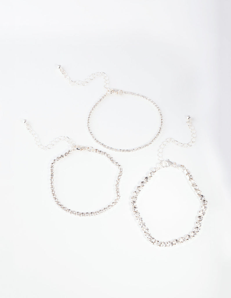 Silver Multi Size Diamante Bracelet Pack