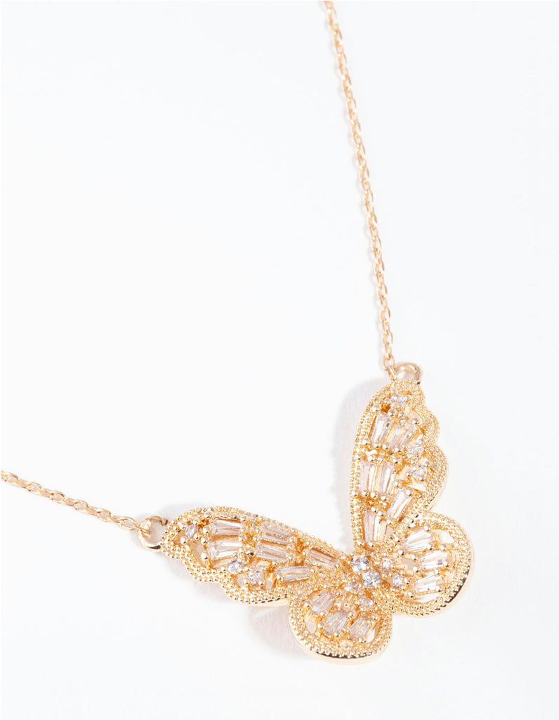 Gold Cubic Zirconia Butterfly Necklace