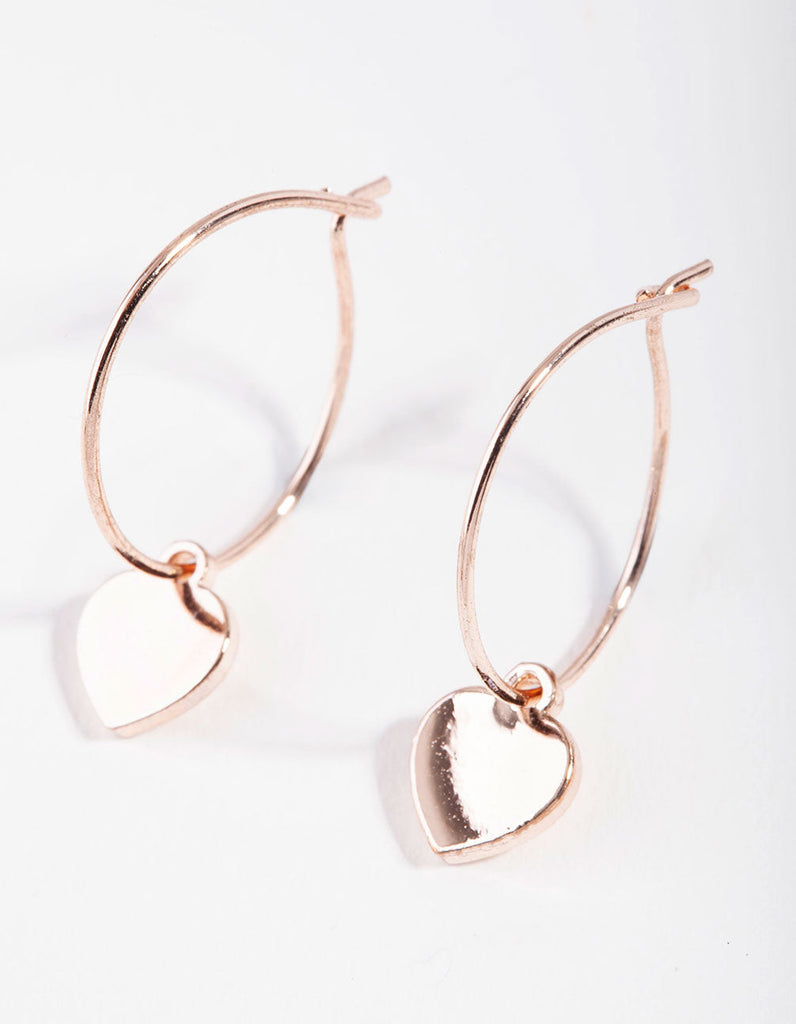 Rose Gold Mini Heart Charm Hoop Earrings