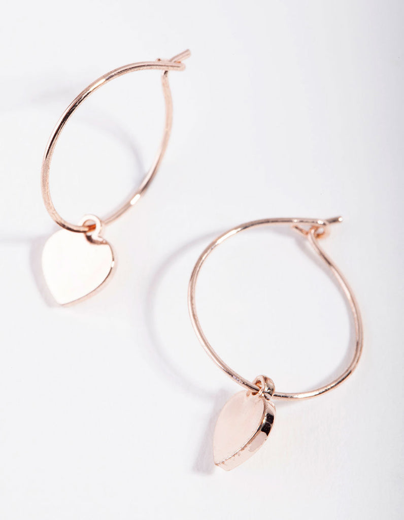 Rose Gold Mini Heart Charm Hoop Earrings