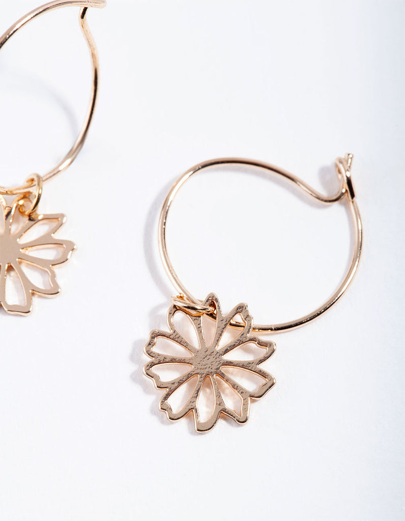 Gold Dainty Flower Hoop Earrings