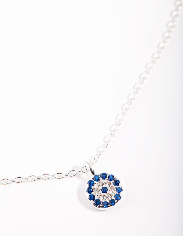 Sterling Silver Evil Eye Disc Necklace