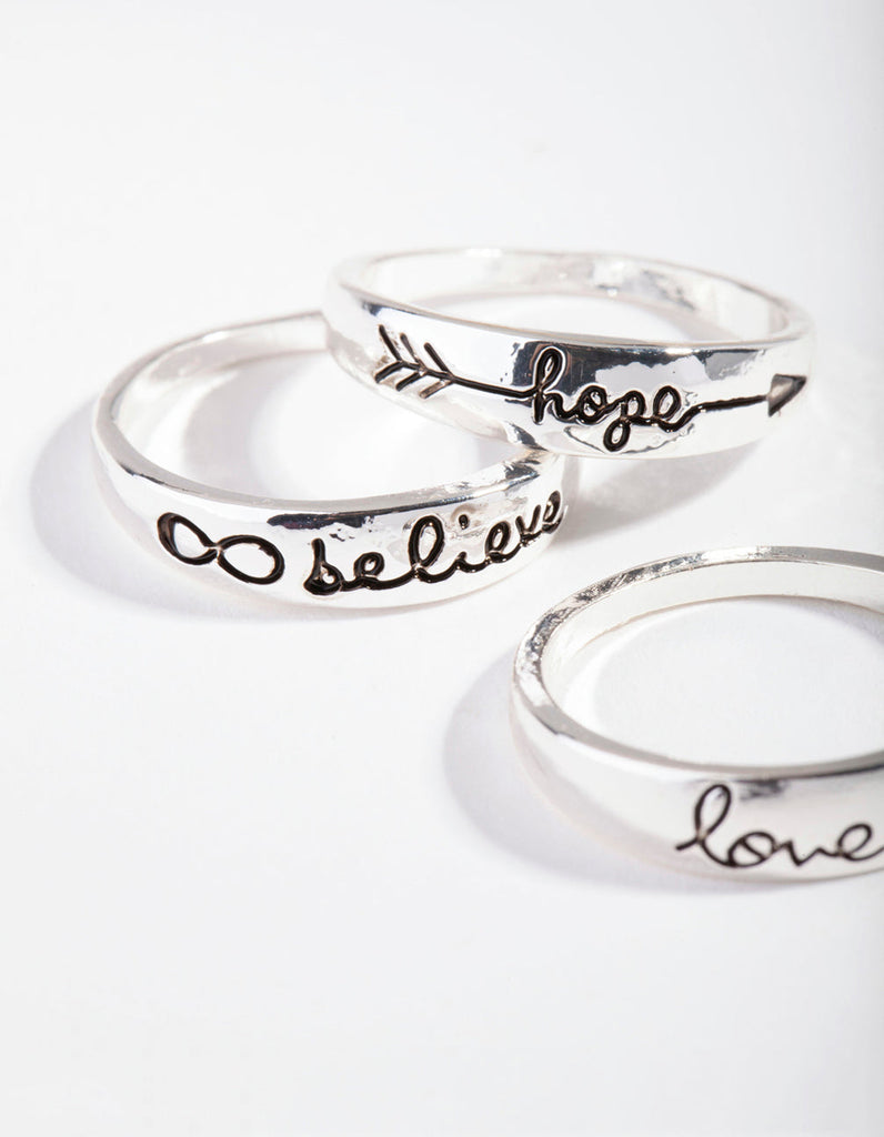 Silver Inspirational Word Ring Pack